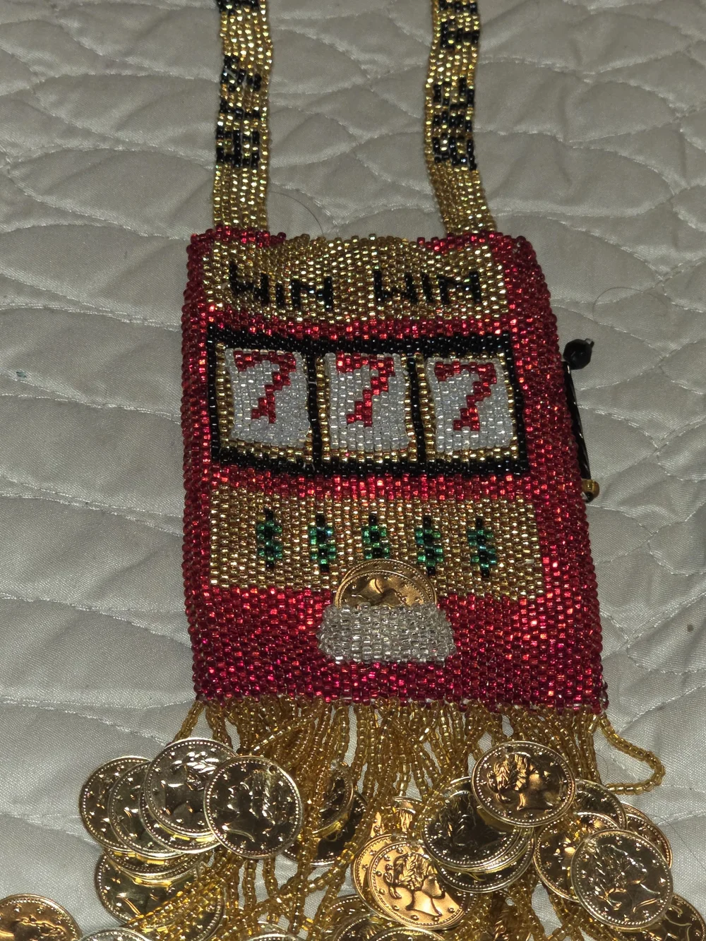 Beaded Multicolor Clutch Bag - Red, Gold, White Accent